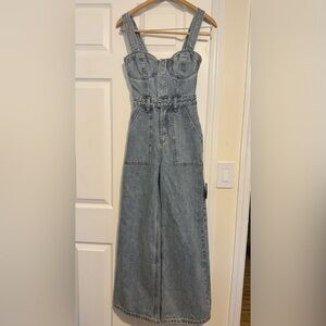 Lulus Fresh Perfection Light Wash Bustier Sleeveless Denim Jumpsuit